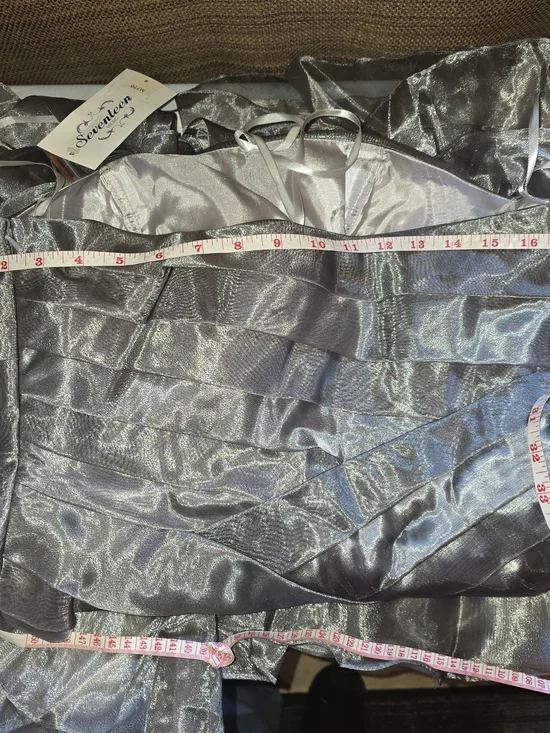 Silver Layered Ruffled Prom Gown - Picture 5 of 6